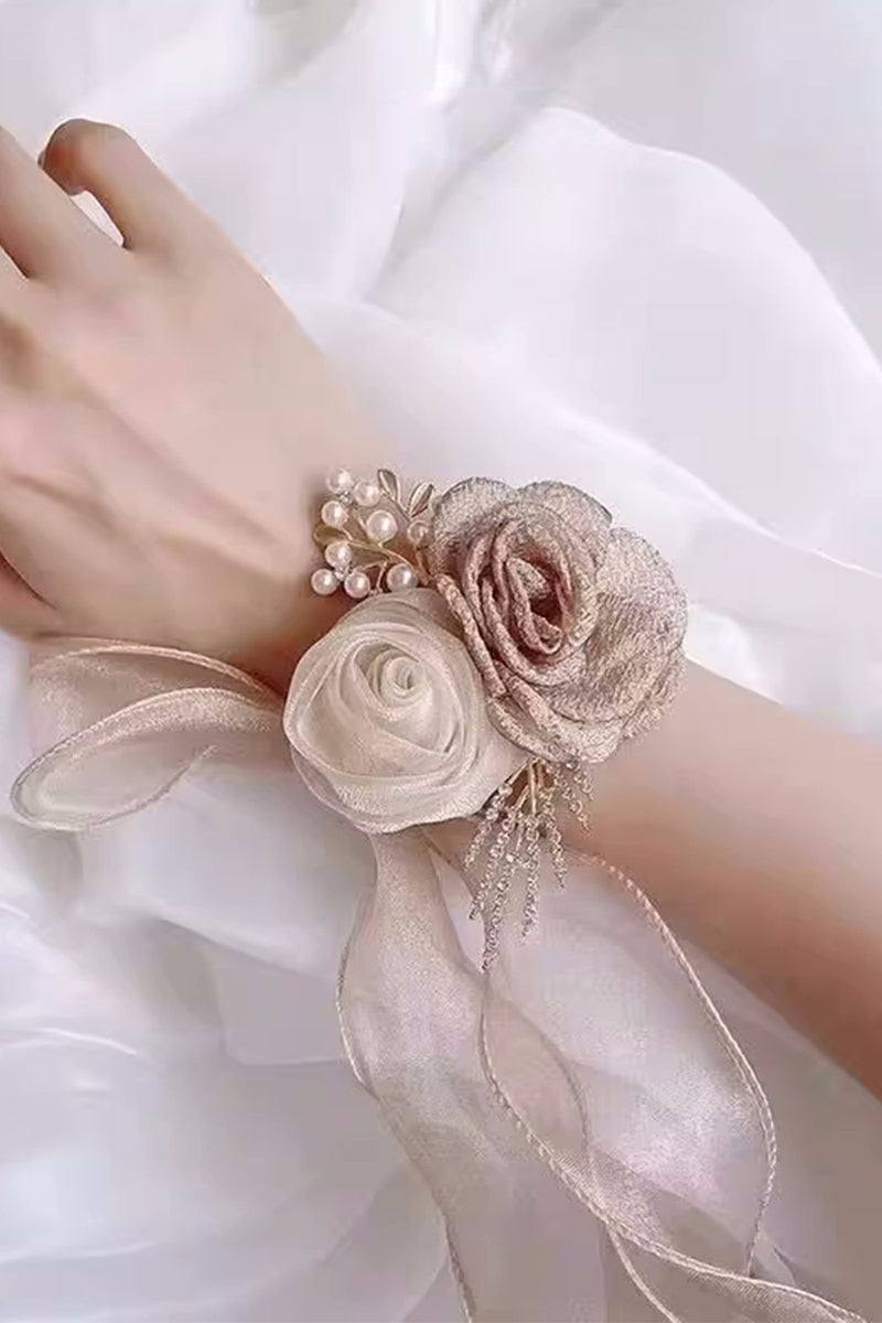 Load image into Gallery viewer, Pretty Champagne Pearl Prom Wrist Corsage for Wedding