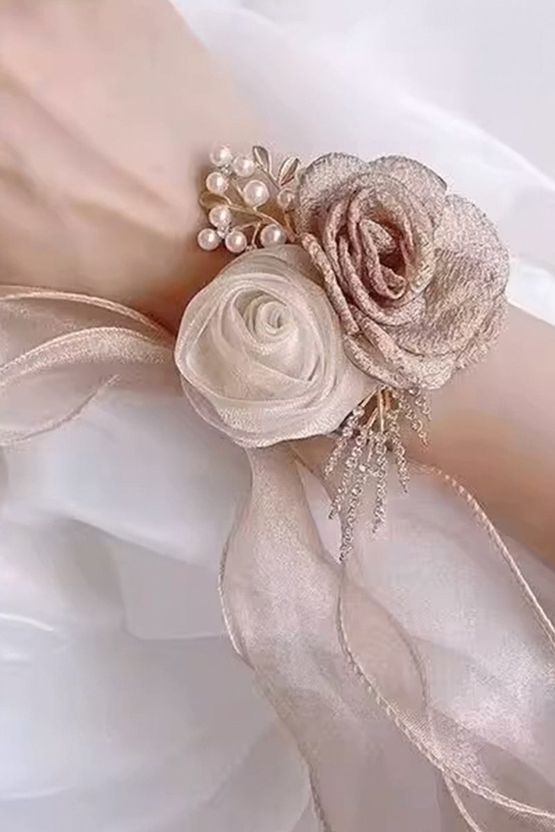 Load image into Gallery viewer, Pretty Champagne Pearl Prom Wrist Corsage for Wedding