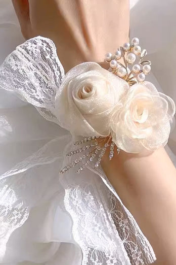 Pretty Champagne Pearl Prom Wrist Corsage for Wedding