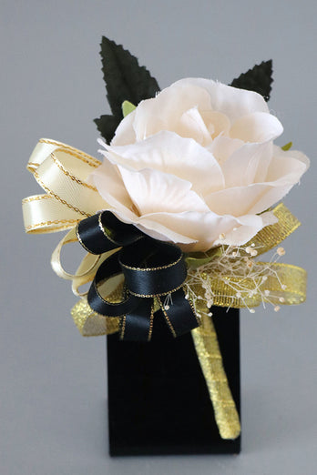 Elegant Black and White Prom Wrist Corsage & Men's Boutonniere Set