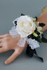 Load image into Gallery viewer, Elegant Black and White Prom Wrist Corsage &amp; Men&#39;s Boutonniere Set