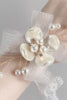 Load image into Gallery viewer, White Ceramic Flower Pearl Prom Wrist Corsage with Lace Ribbon