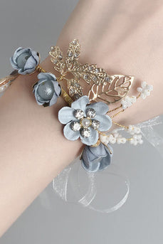 Delicate Blue Prom Wrist Corsage with Rhinestones