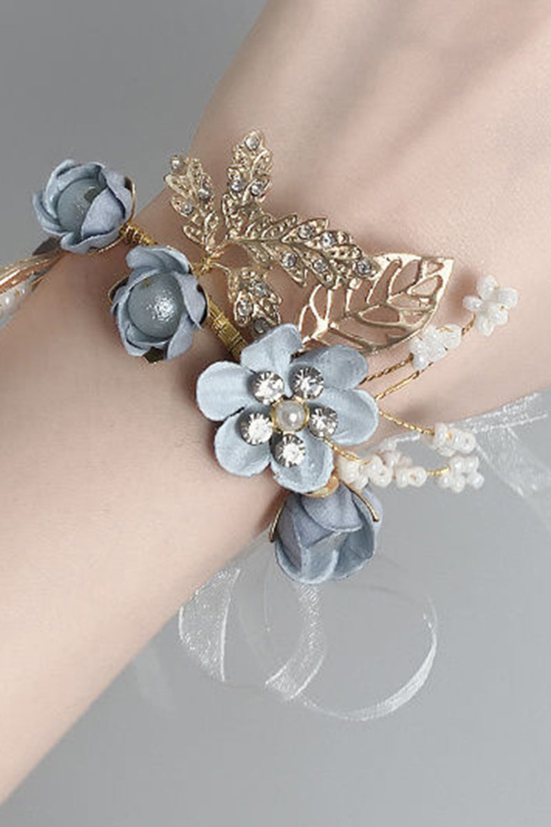 Load image into Gallery viewer, Delicate Blue Prom Wrist Corsage with Rhinestones