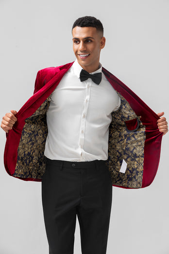 Notched Lapel Burgundy Single Breasted Prom Blazer