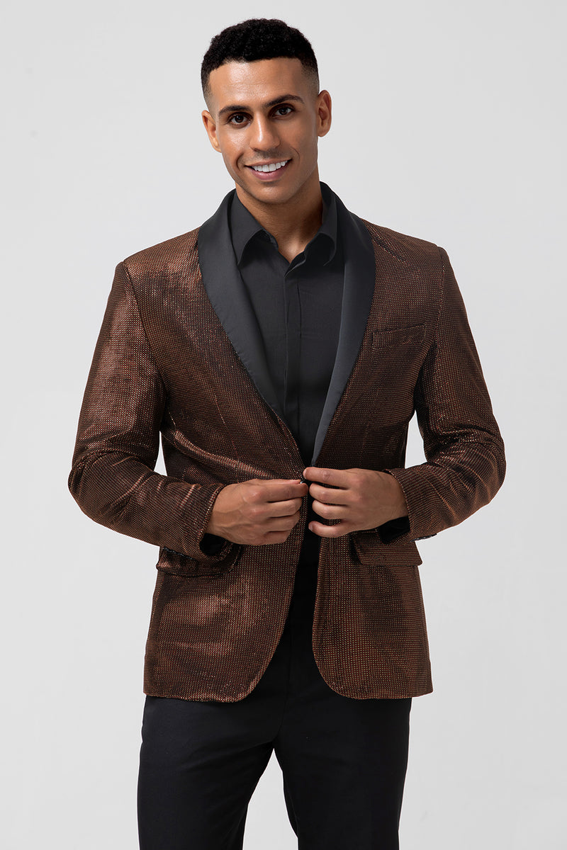 Load image into Gallery viewer, Brown Shawl Lapel One Button Prom Blazer