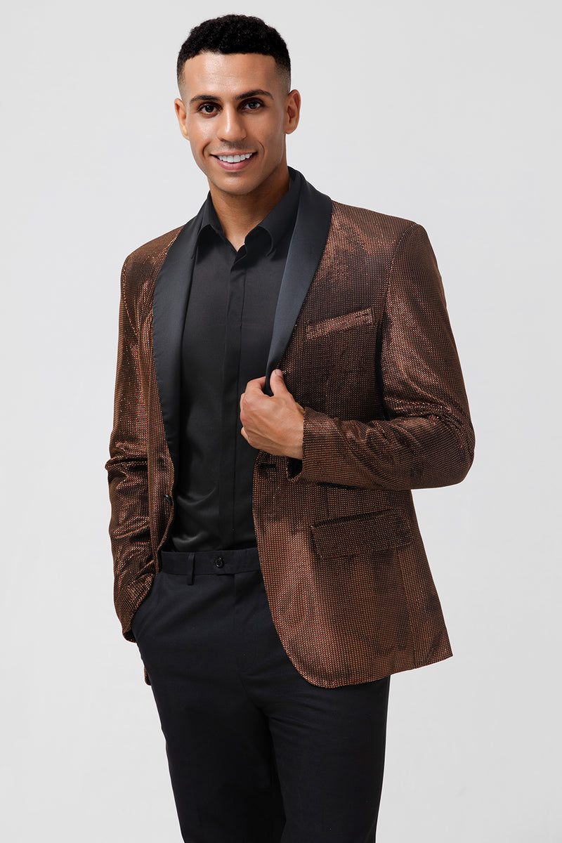 Load image into Gallery viewer, Brown Shawl Lapel One Button Prom Blazer