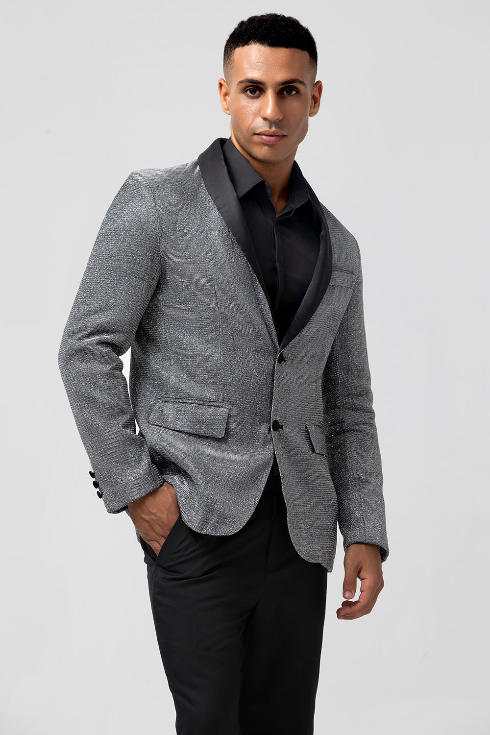 Grey Shawl Lapel Single Breasted Prom Blazer