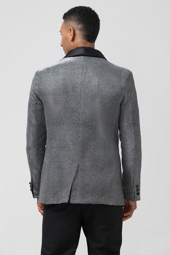 Grey Shawl Lapel Single Breasted Prom Blazer