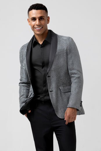 Grey Shawl Lapel Single Breasted Prom Blazer