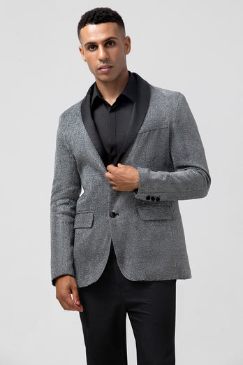 Grey Shawl Lapel Single Breasted Prom Blazer