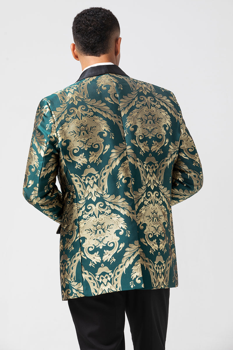 Load image into Gallery viewer, Dark Green One Button Jacquard Prom Blazer with Shawl Lapel