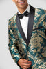 Load image into Gallery viewer, Dark Green One Button Jacquard Prom Blazer with Shawl Lapel