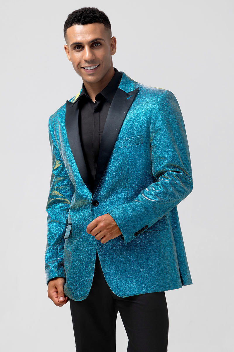 Load image into Gallery viewer, Peacock Blue Peak Lapel One Button 2 Piece Prom Suits