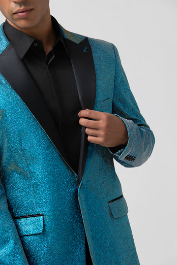 Peacock Blue Peak Lapel One Button 2 Piece Prom Suits