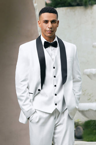 Shawl Lapel White One Button 3 Piece Prom Suits