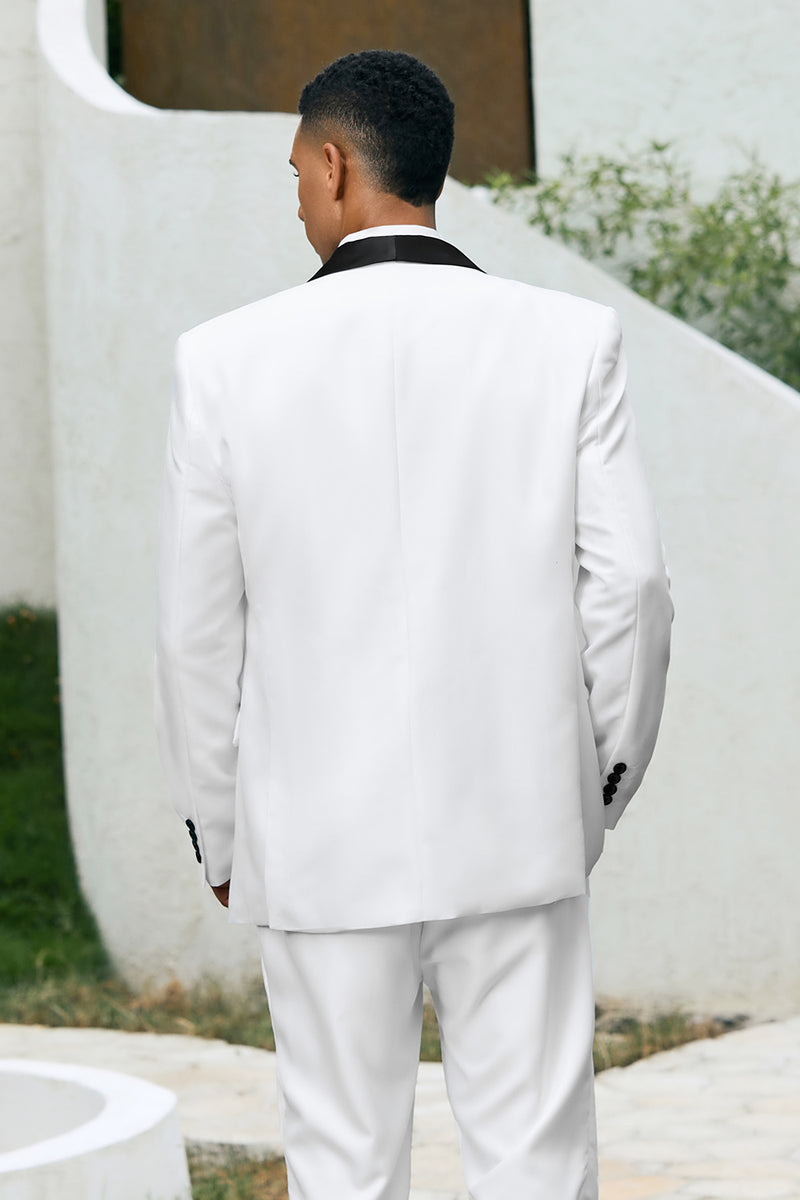 Load image into Gallery viewer, Shawl Lapel White One Button 3 Piece Prom Suits