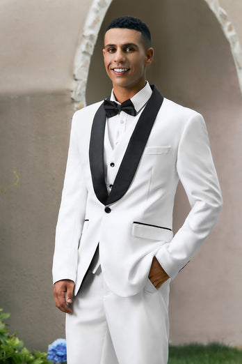 Shawl Lapel White One Button 3 Piece Prom Suits