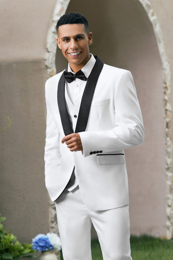 Shawl Lapel White One Button 3 Piece Prom Suits