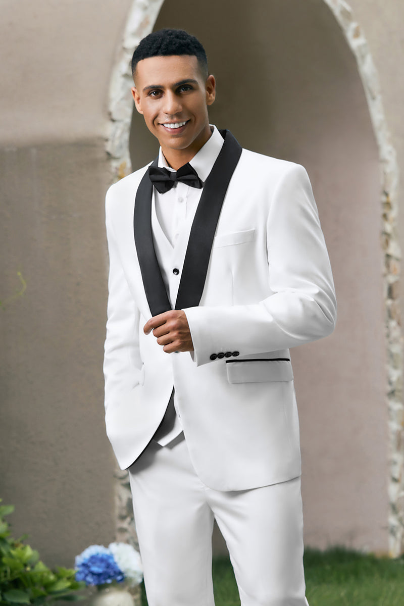 Load image into Gallery viewer, Shawl Lapel White One Button 3 Piece Prom Suits