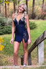 Load image into Gallery viewer, Sparkly Navy Spaghetti Straps Bodycon Homecoming Dress with Slit