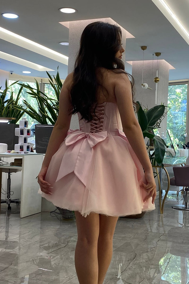 Load image into Gallery viewer, Pink A-Line Strapless Corset Short Homecoming Dress