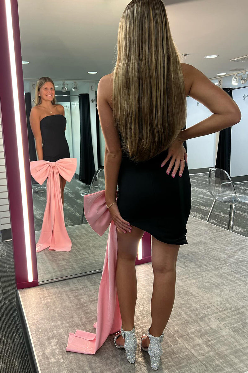 Load image into Gallery viewer, Black Strapless Bodycon Short Homecoming Dress with Bow