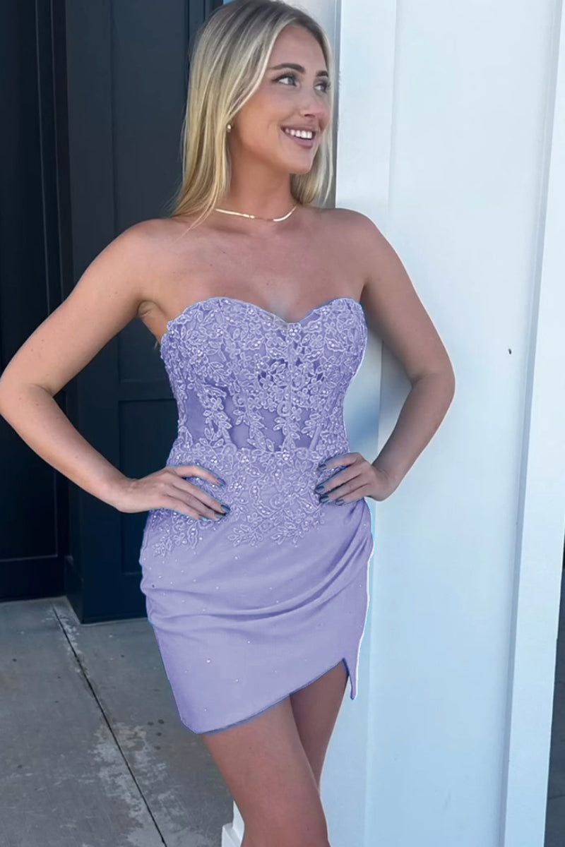 Load image into Gallery viewer, Lilac Sweetheart Tight Corset Short Homecoming Dress with Lace