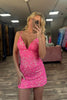 Load image into Gallery viewer, Sparkly Fuchsia Spaghetti Straps Tight Short Homecoming Dress with Sequins