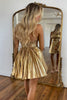 Load image into Gallery viewer, A-Line Golden Pleated Short Homecoming Dress