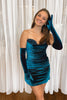 Load image into Gallery viewer, Peacock Blue Strapless Tight Velvet Homecoming Dress(without Gloves)