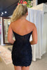 Load image into Gallery viewer, Sparkly Black Bateau Neck Tight Homecoming Dresses with Lace