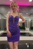 Load image into Gallery viewer, Dark Purple Spaghetti Straps Tight Homecoming Dress with Beading