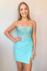 Load image into Gallery viewer, Green Spaghetti Straps Tight Beaded Homecoming Dress with Slit