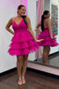 Load image into Gallery viewer, A-Line Fuchsia Spaghetti Straps Tulle Homecoming Dresses with Ruffles