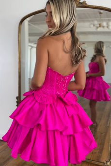 Strapless Fuchsia A-Line Corset Short Homecoming Dress with Bow