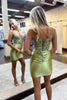 Load image into Gallery viewer, Sage Spaghetti Straps Tight Short Homecoming Dress with Appliques