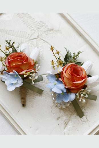 Red Prom Wrist Corsage and Men‘s Boutonniere For Wedding