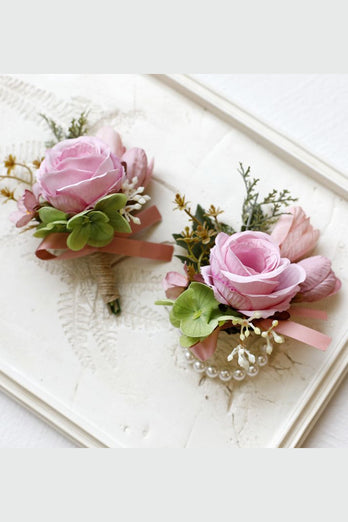 Red Prom Wrist Corsage and Men‘s Boutonniere For Wedding