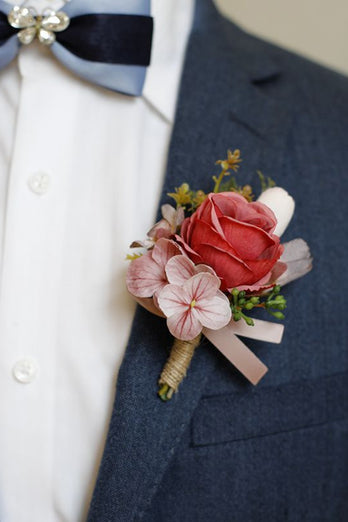 Red Prom Wrist Corsage and Men‘s Boutonniere For Wedding