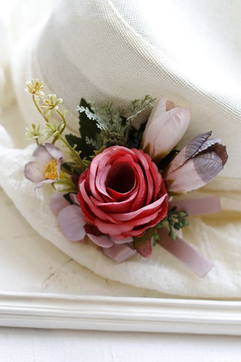 Red Prom Wrist Corsage and Men‘s Boutonniere For Wedding