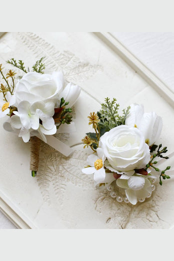 Yellow Prom Wrist Corsage and Men‘s Boutonniere For Wedding