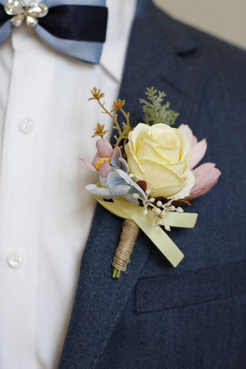 Yellow Prom Wrist Corsage and Men‘s Boutonniere For Wedding