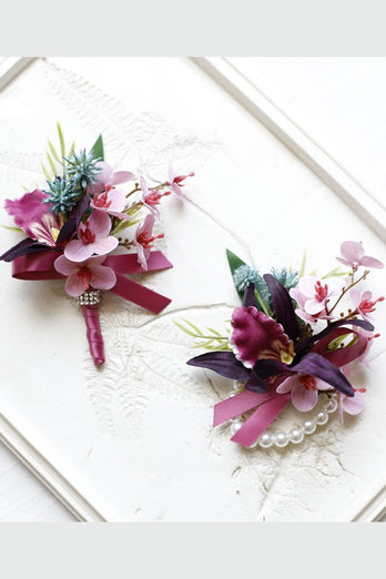 Lilac Prom Wrist Corsage and Men‘s Boutonniere with Pearls