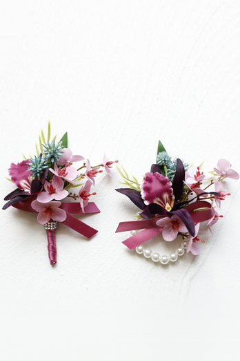 Lilac Prom Wrist Corsage and Men‘s Boutonniere with Pearls