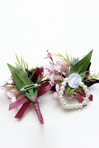 Lilac Prom Wrist Corsage and Men‘s Boutonniere with Pearls