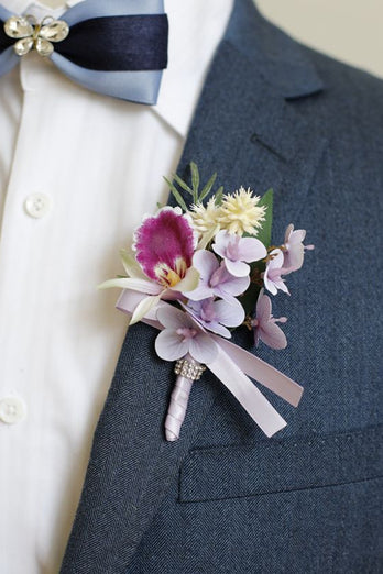 Lilac Prom Wrist Corsage and Men‘s Boutonniere with Pearls