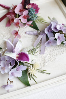 Lilac Prom Wrist Corsage and Men‘s Boutonniere with Pearls