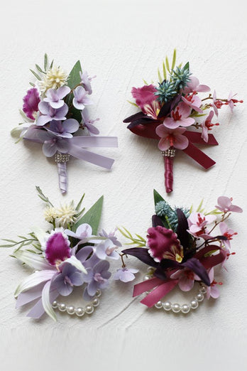 Lilac Prom Wrist Corsage and Men‘s Boutonniere with Pearls