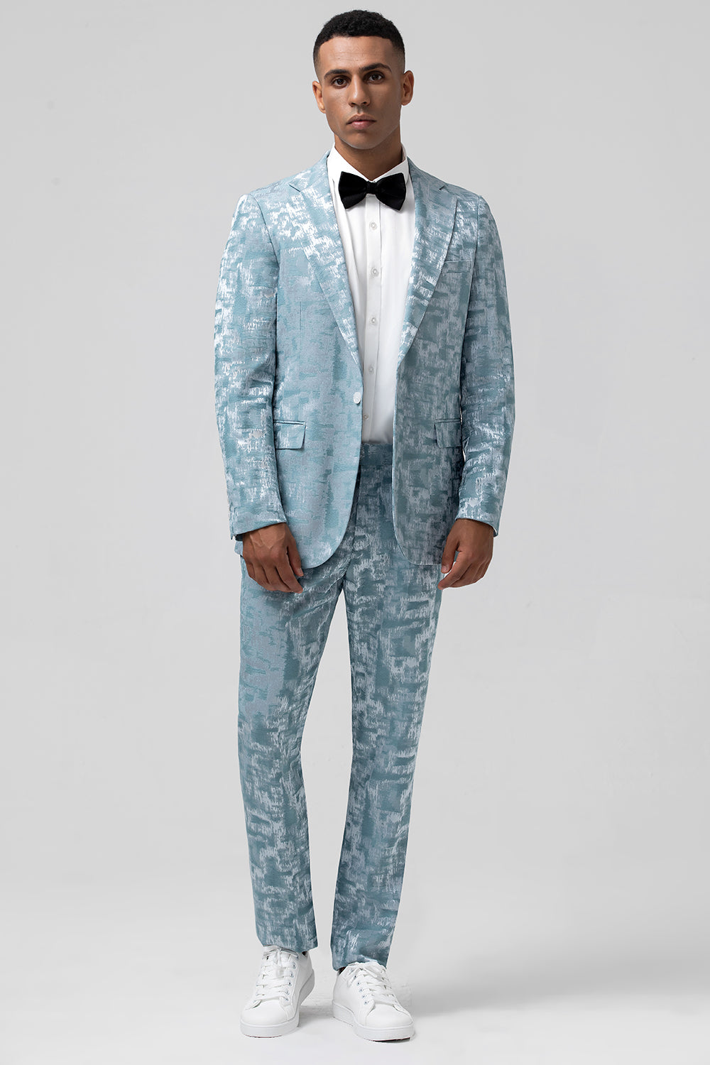 Light Blue Notched Lapel 2 Piece Jacquard Prom Suits